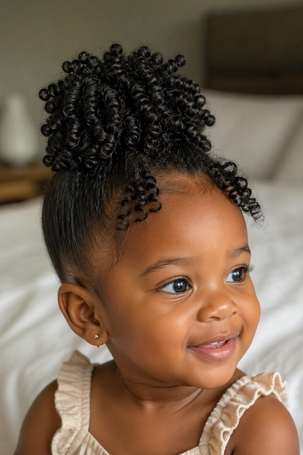 Toddler twist-out into a high bun