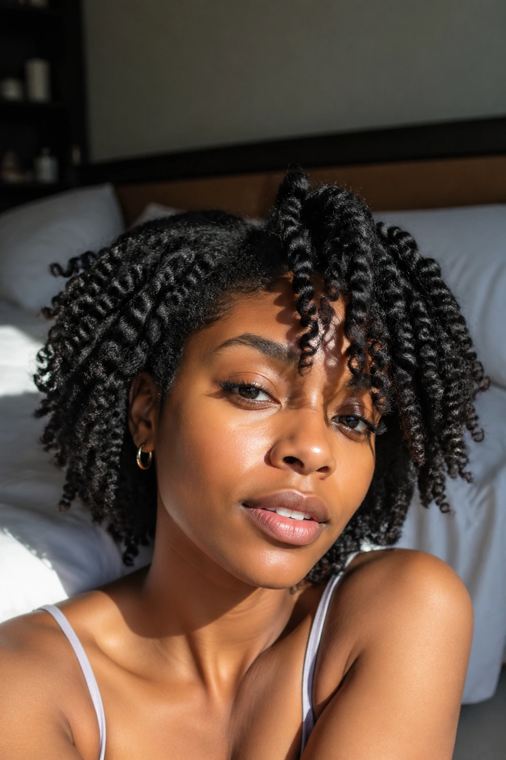 Close-up of a slept-on twist-out with lived-in texture