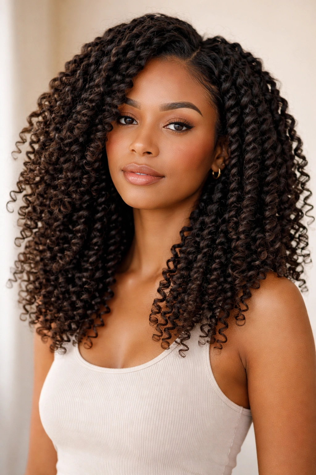Twist-out on thick curls stretched for length