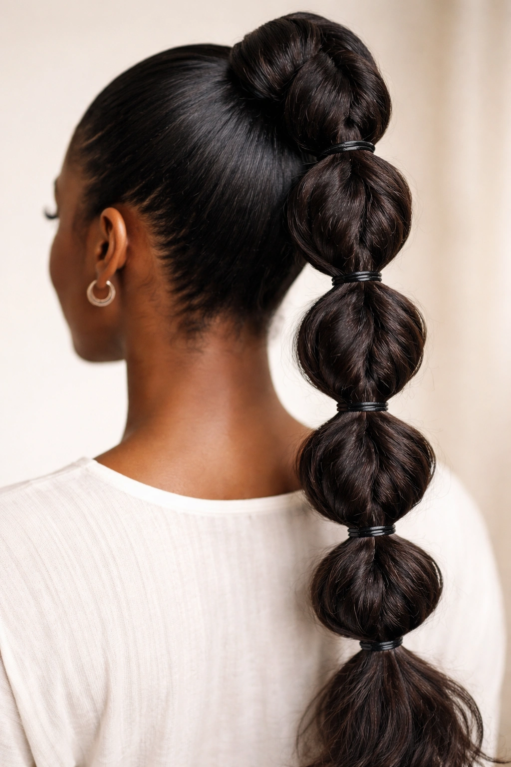 Twisted bubble ponytail with rope-like twists and defined bubbles