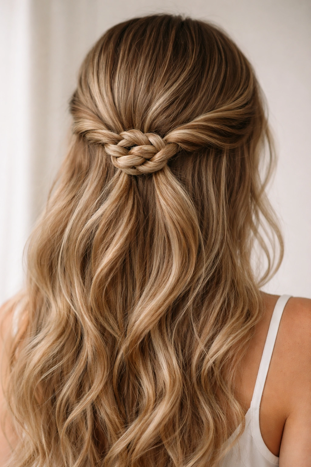 Twisted crown knot hairstyle viewed from the back