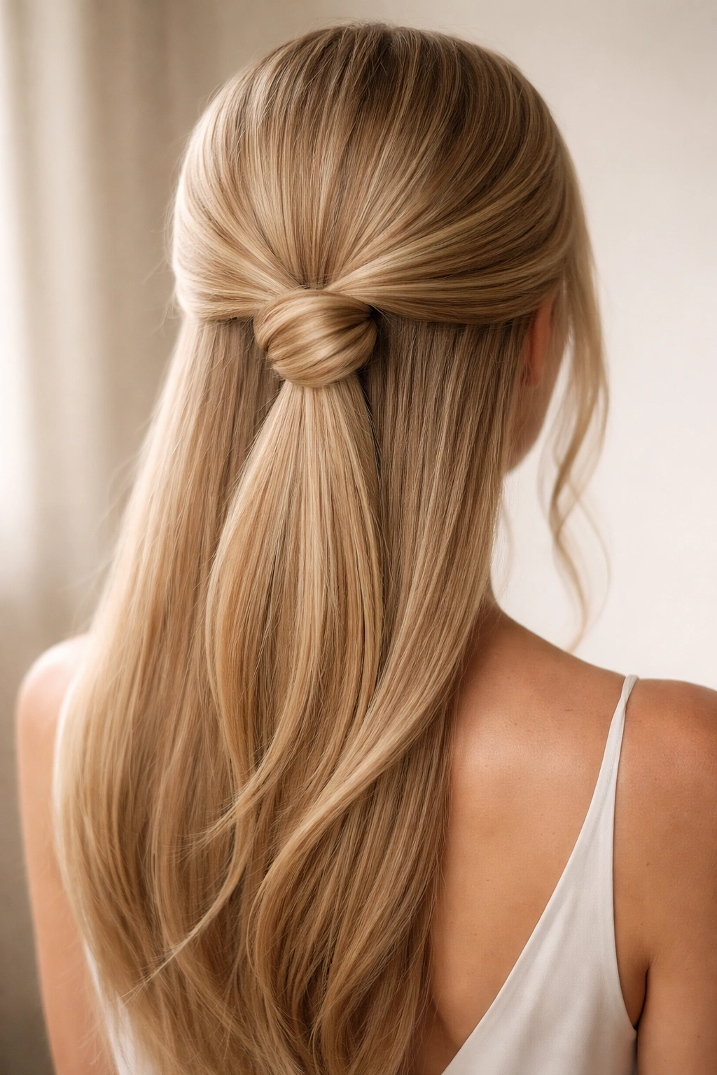 Sleek twisted knot hairstyle on straight hair