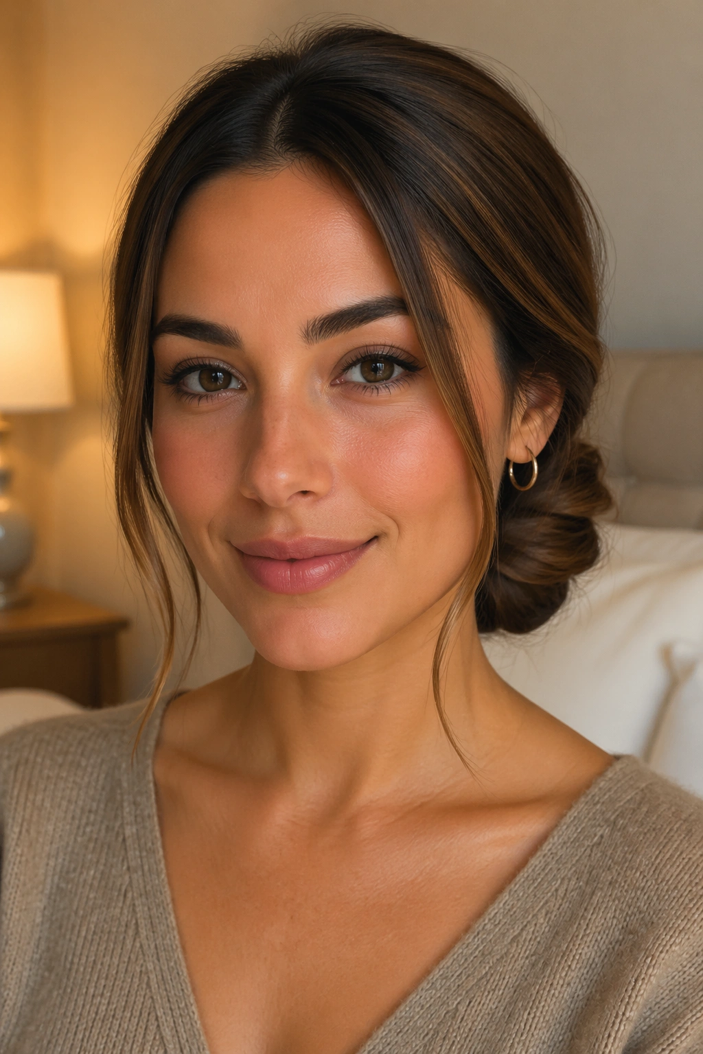 Close-up of a real woman's Twisted Low Ponytail Roll at the nape