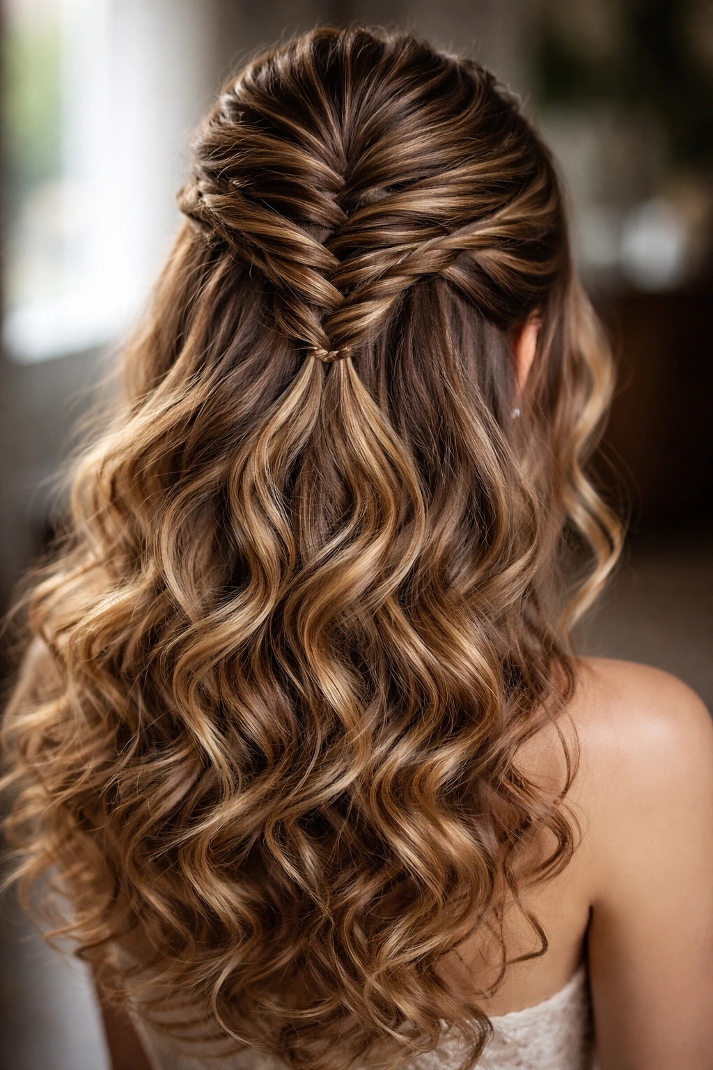 Close-up of twisted mohawk half-up hairstyle with central ridge