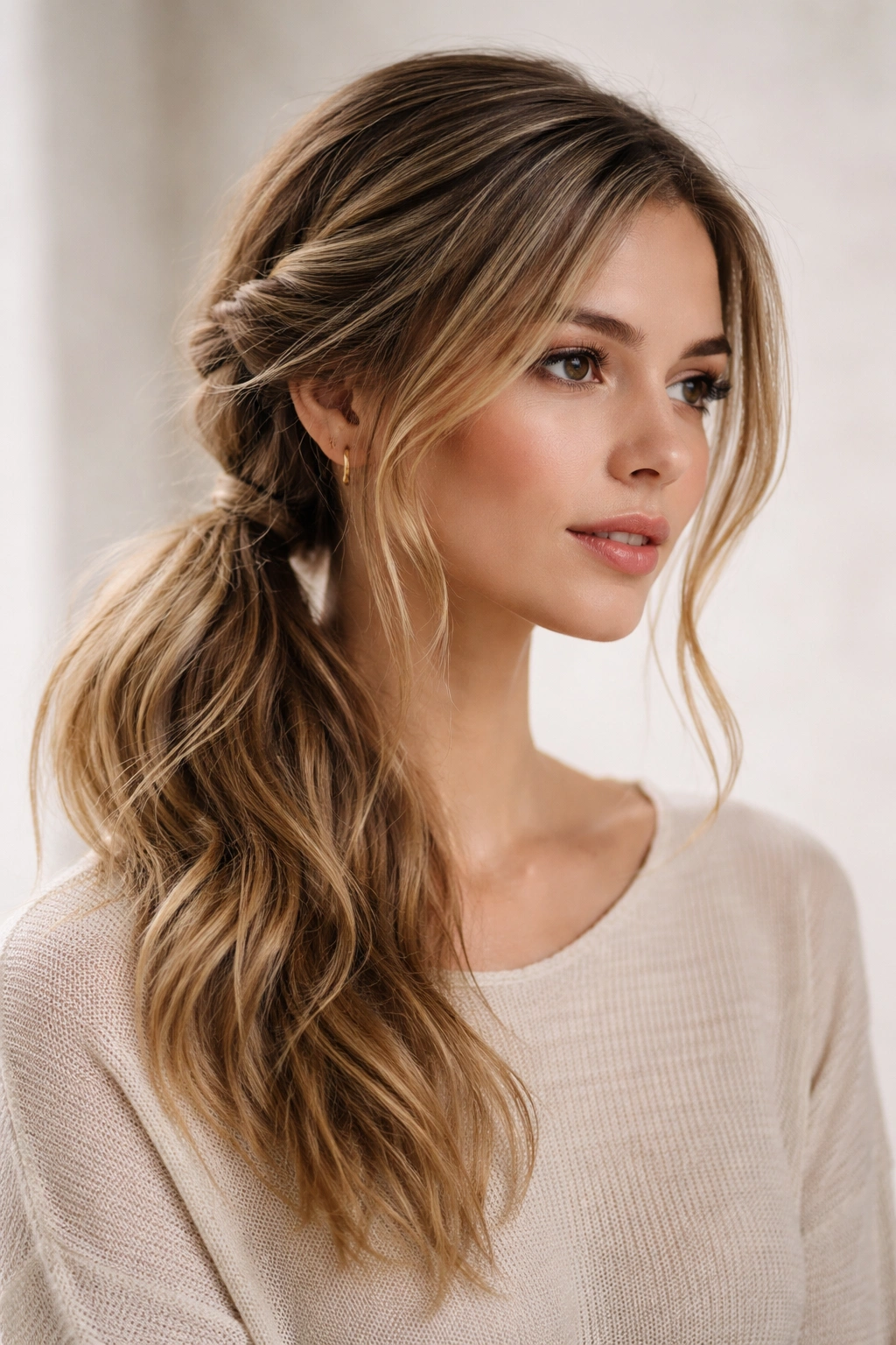 Twisted side ponytail with front twists