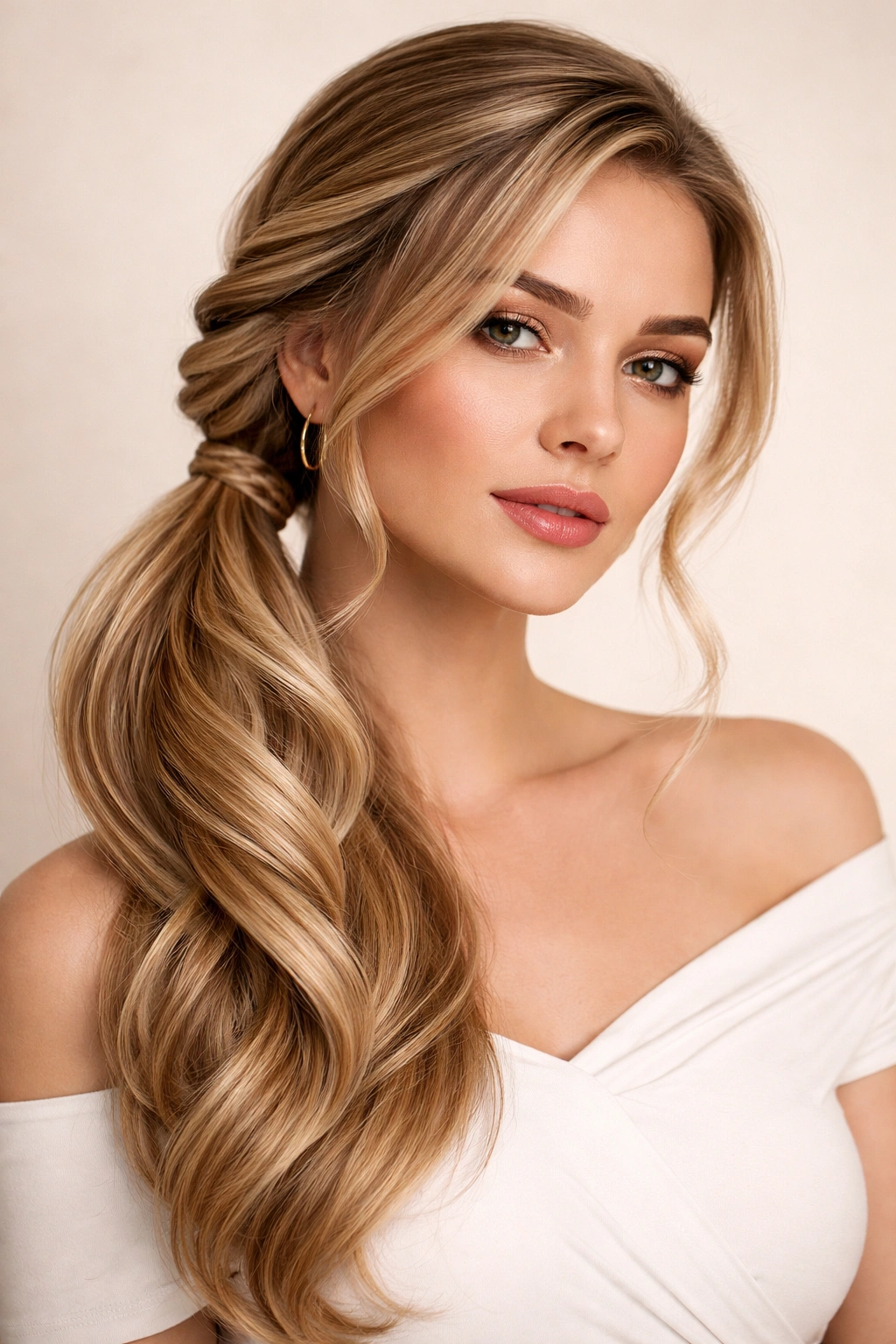 Twisted rope details in a side ponytail