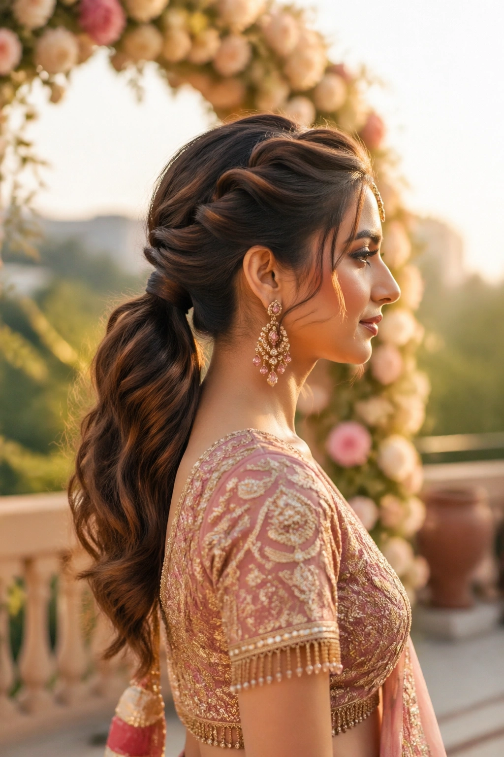 Side-profile of twisted front ponytail with side sweep