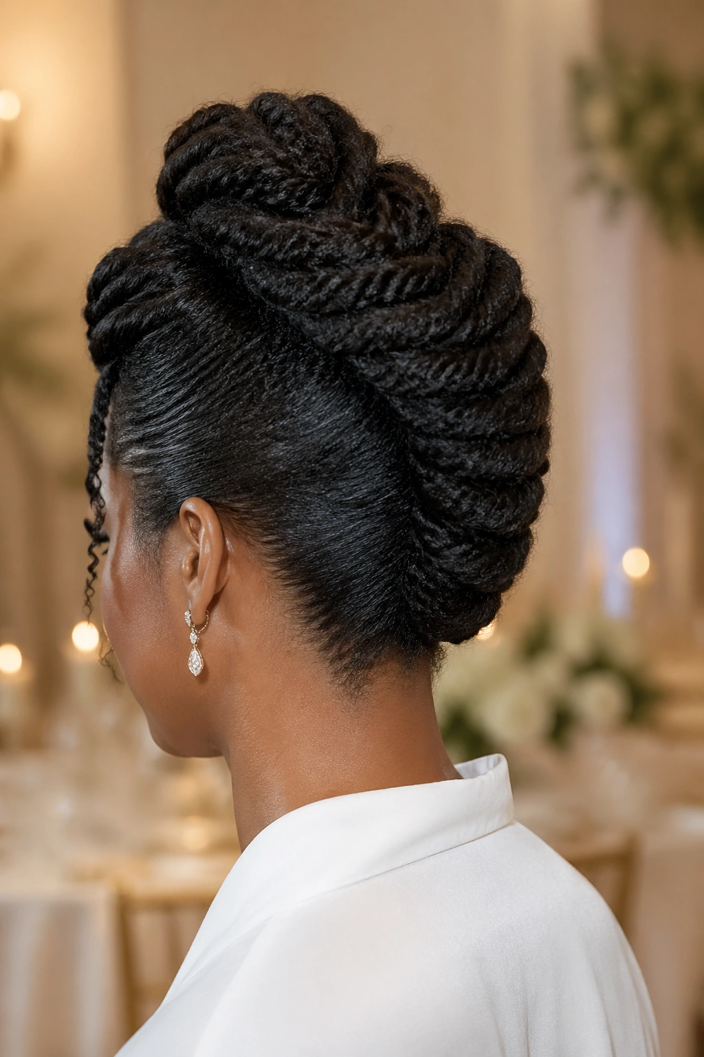 Back view of Twisted Roll Updo on a real bride.