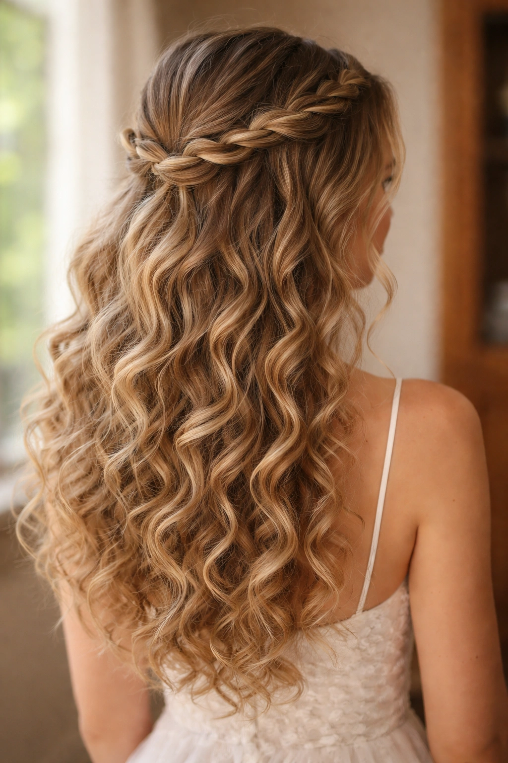 Twisted side braids with voluminous curls