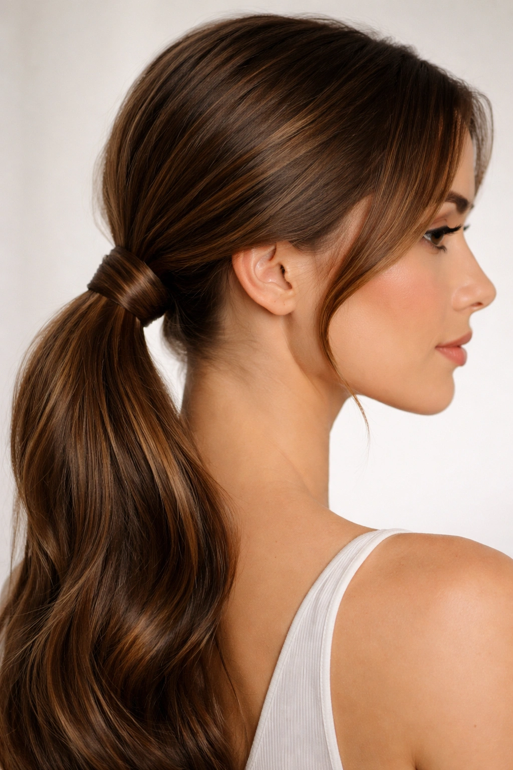 Side pony base with a tight twist wrapping around the elastic