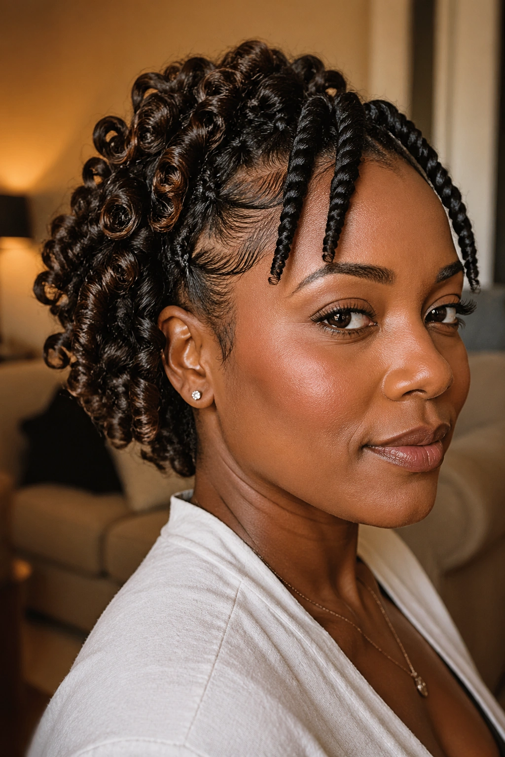 Real woman with twists and pin curls together