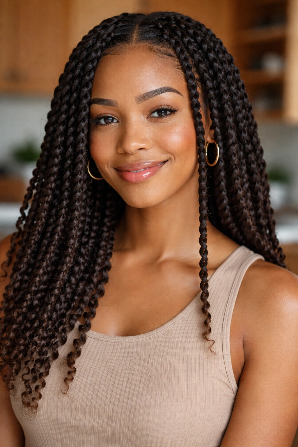 Close-up of a real woman with two-strand twists for stretch and definition