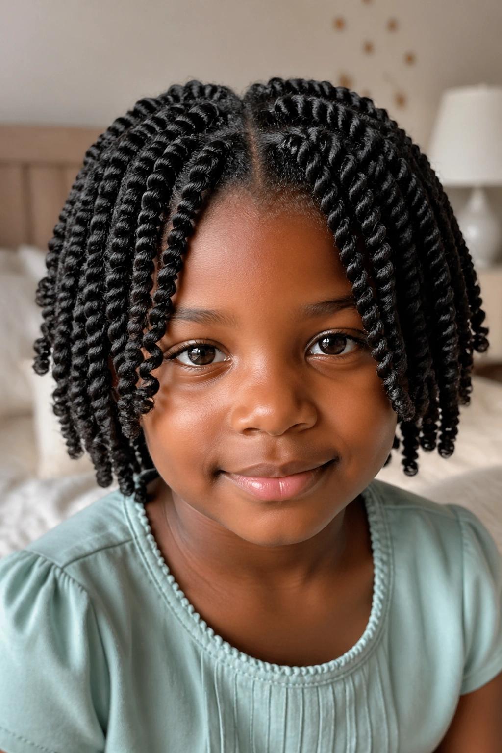 Close-up of a girl with two-strand twists across her head