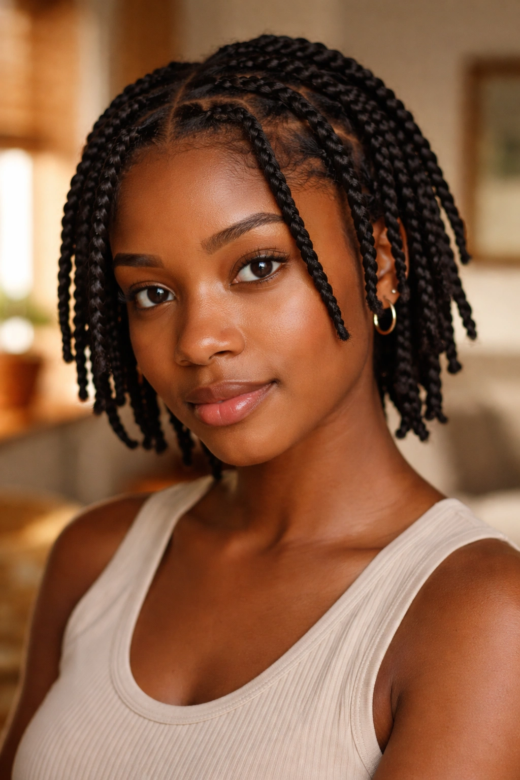 Portrait of a real person with basic two-strand twists