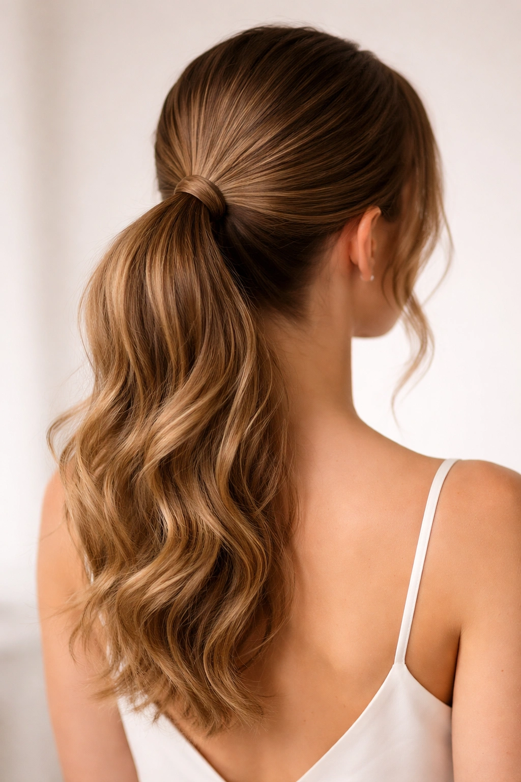 Two-texture ponytail with sleek crown and textured tail
