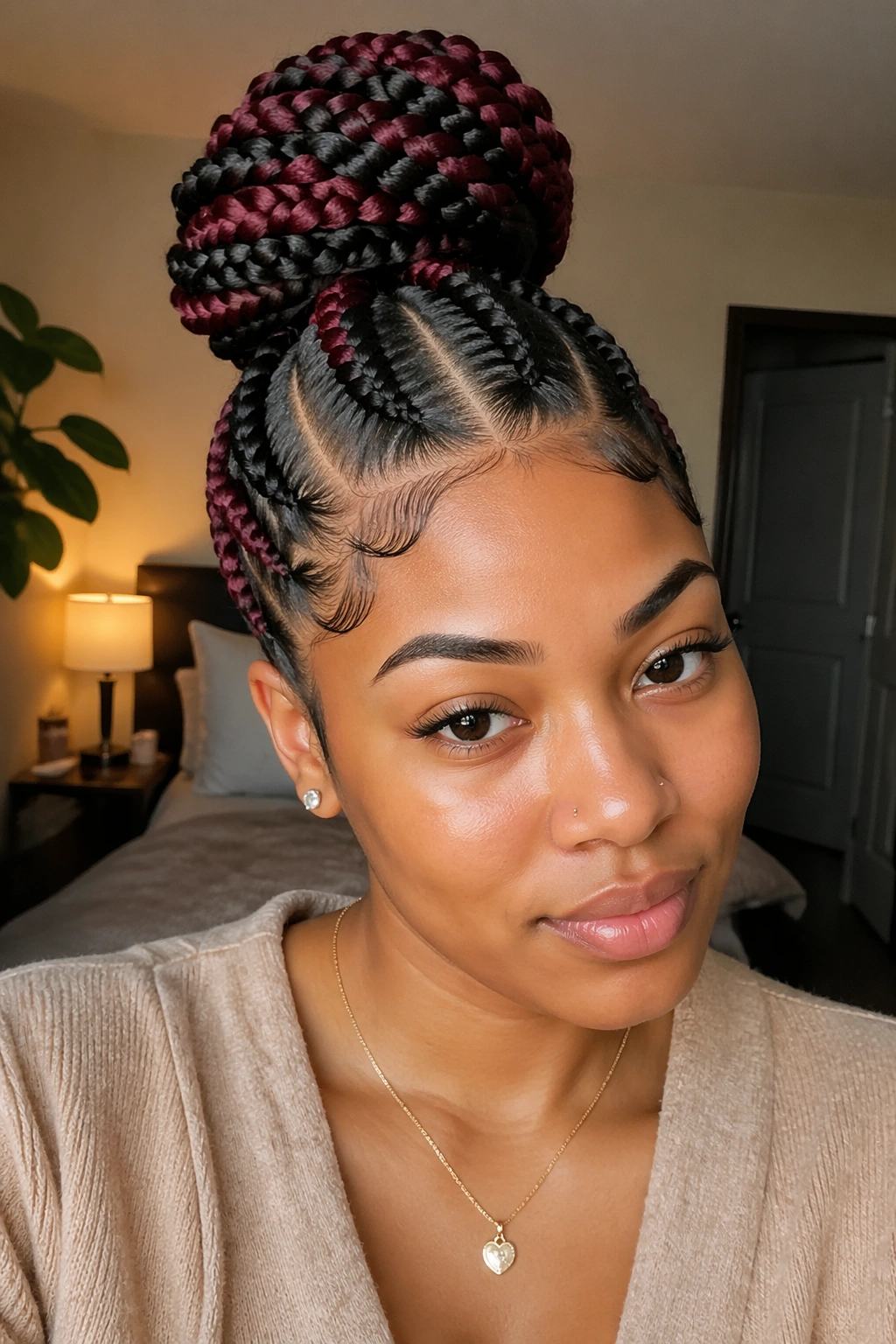 Real person with two-tone cornrows and a chunky bun showcasing color contrast