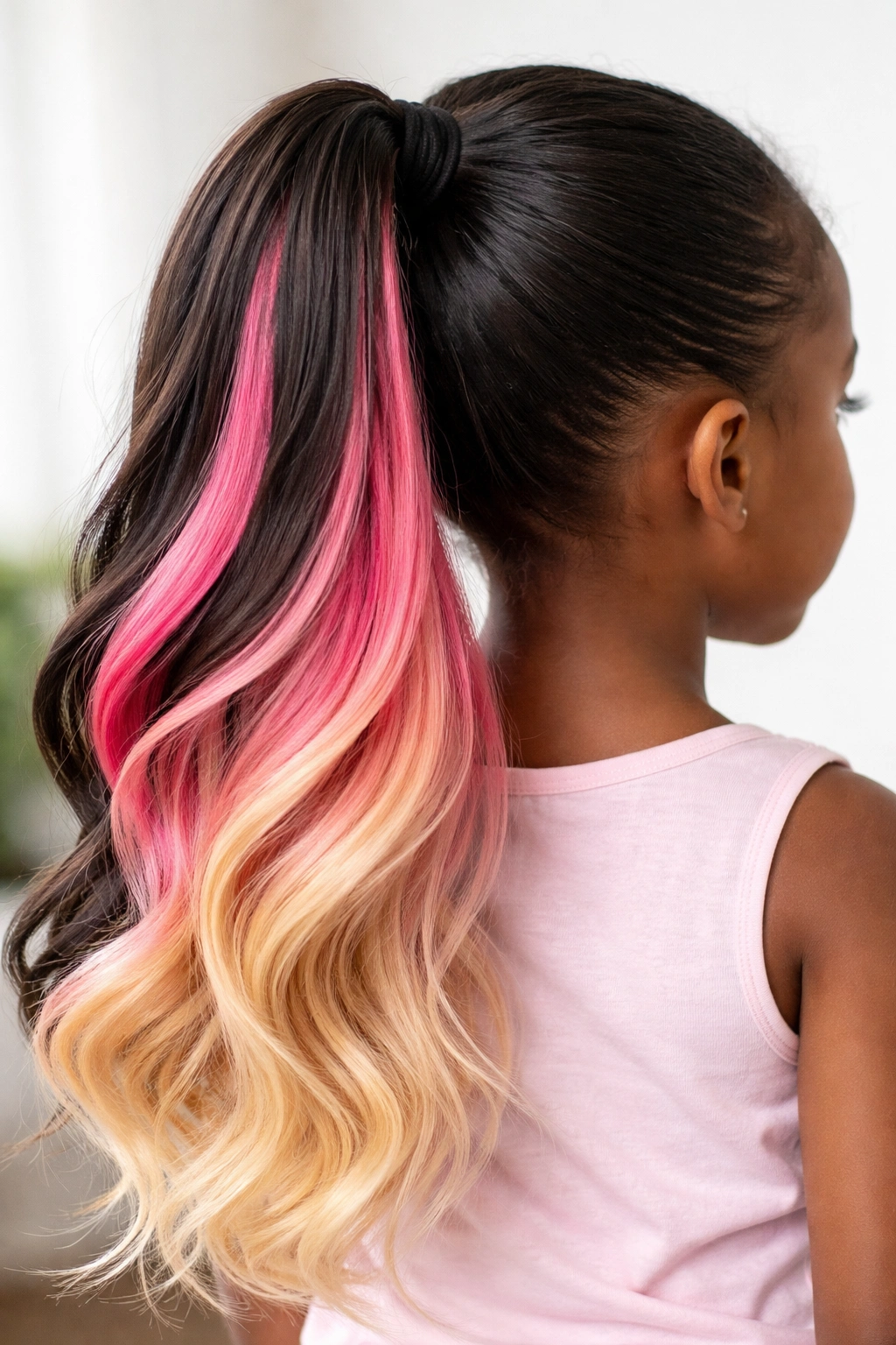 Two-tone weave pony with color highlights and ombre