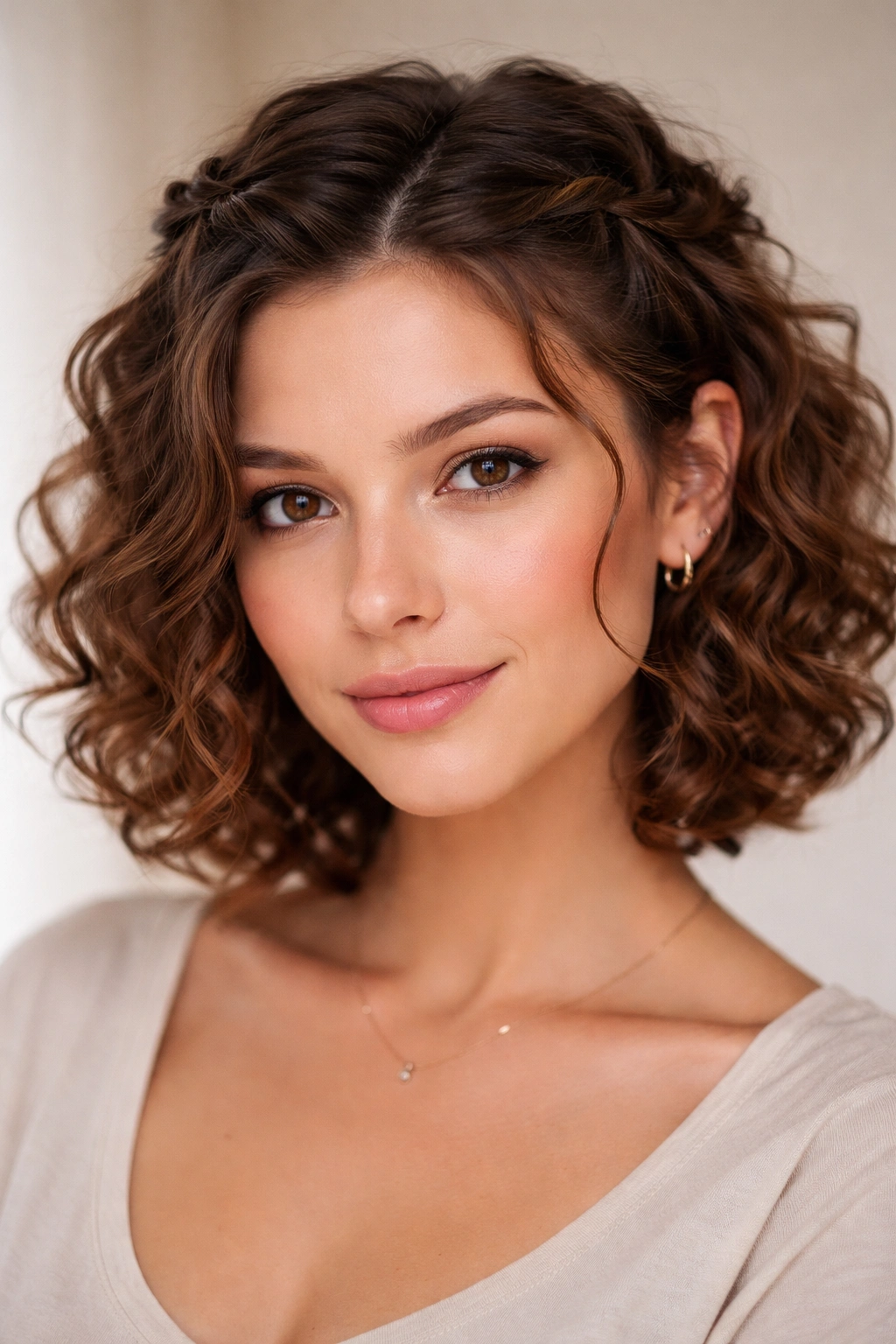 Two twisted front sections on short curly hair pinned at back