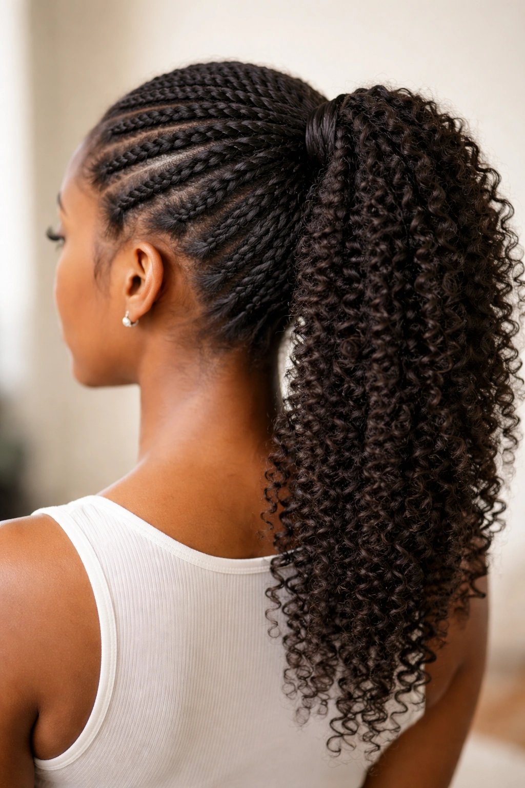 Two-strand twists at base of ponytail leading into the tail