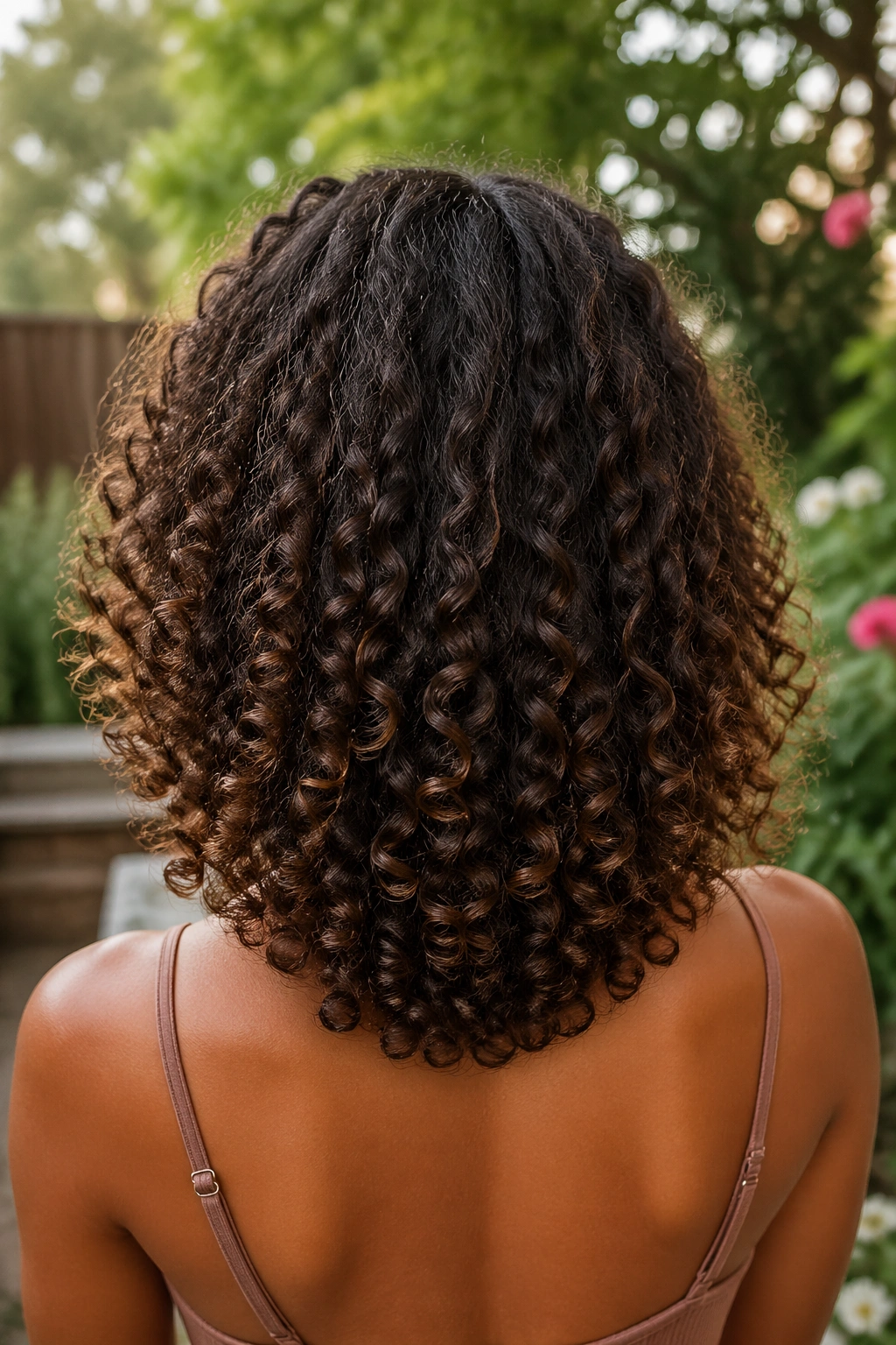 Back of head portrait showing a U-shape medium cut on a real woman