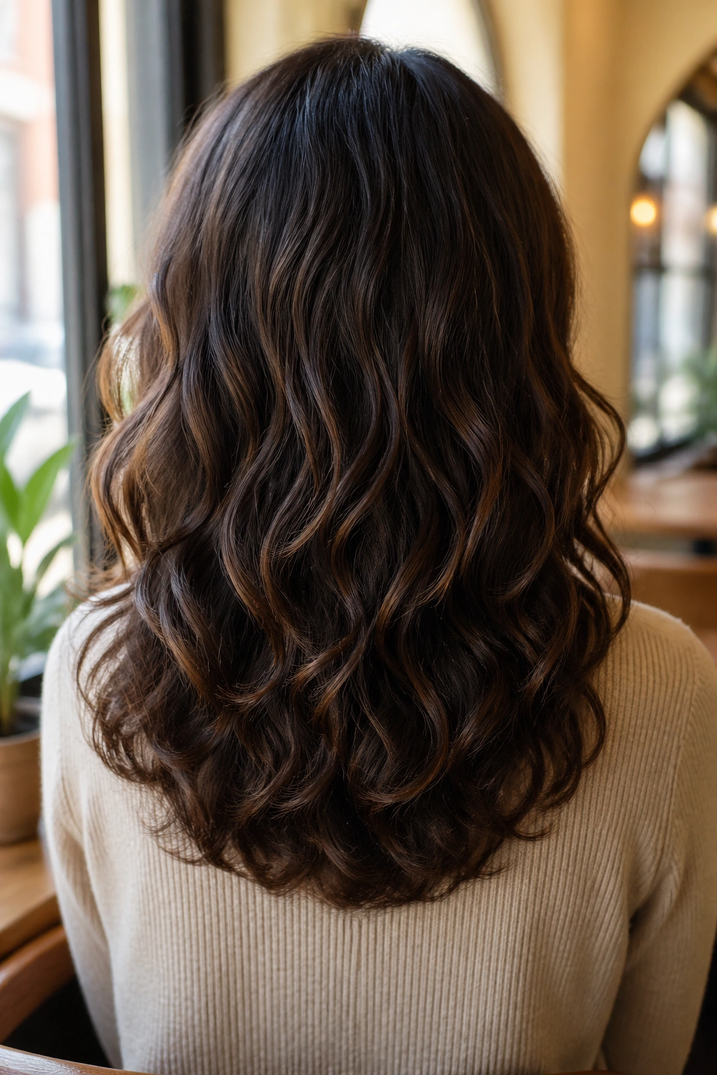Close-up of a person with a soft rounded U-shaped haircut