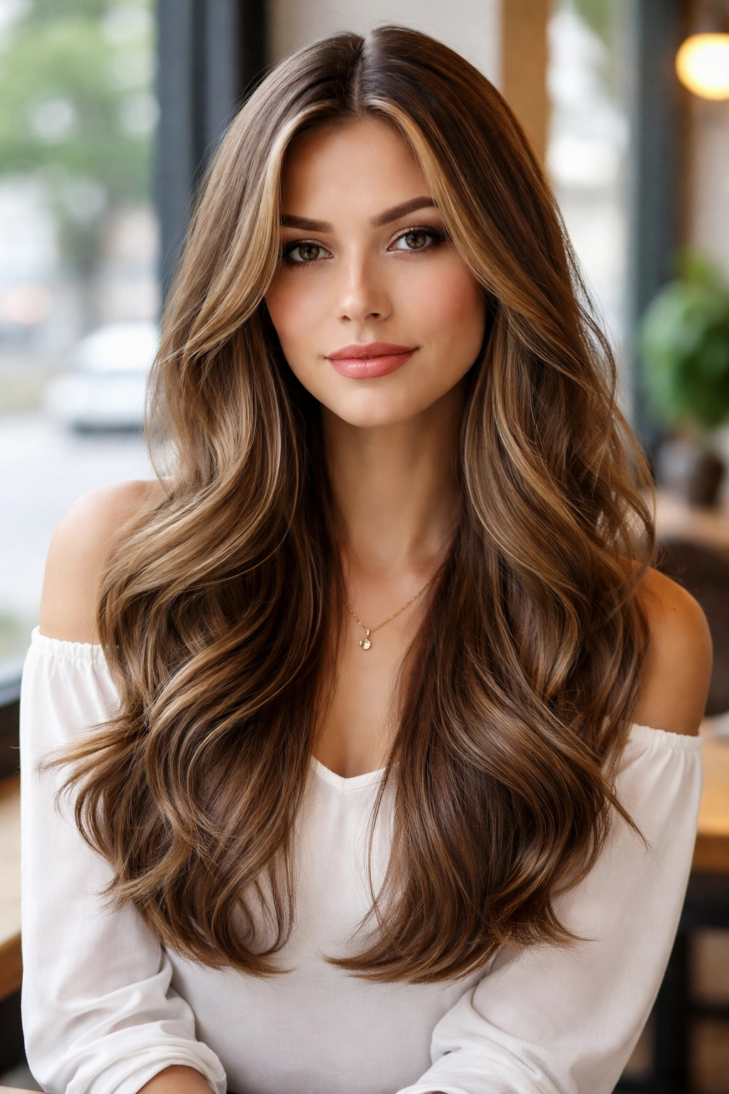 Close-up of a real woman with a U-shaped long cut and loose ends