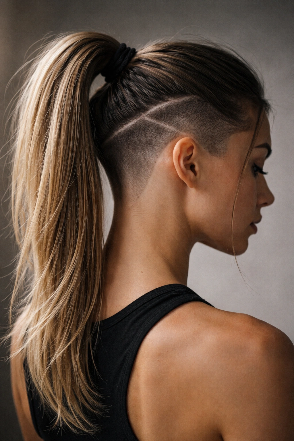 Ponytail showing an undercut with clean line work.