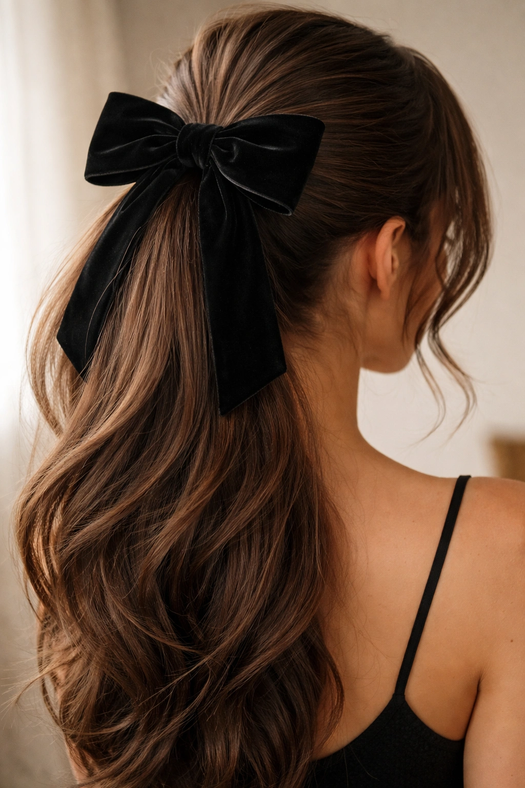 Ponytail with velvet bow accent at the base
