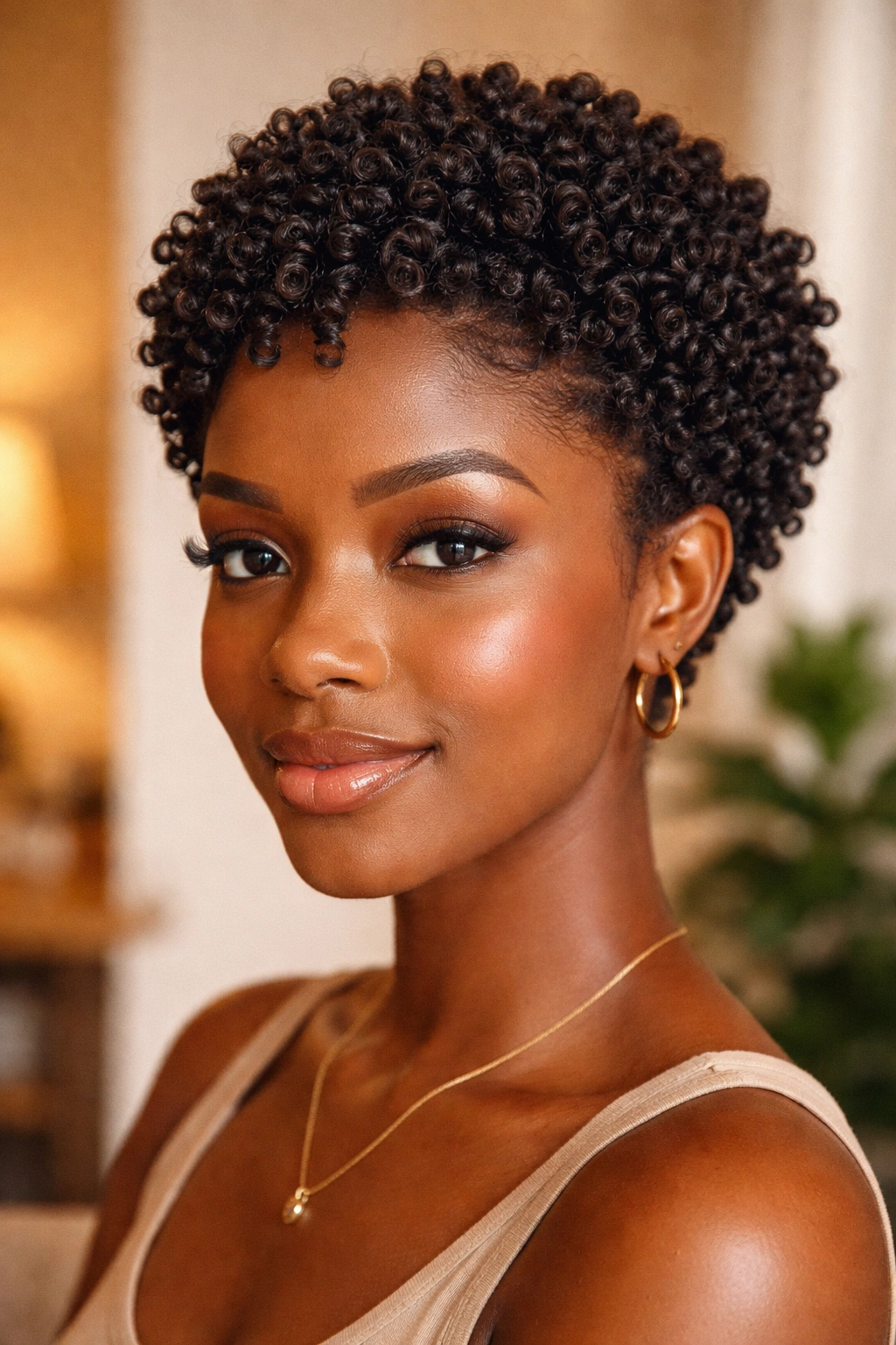 Close-up of a 4C TWA with tiny wand curls