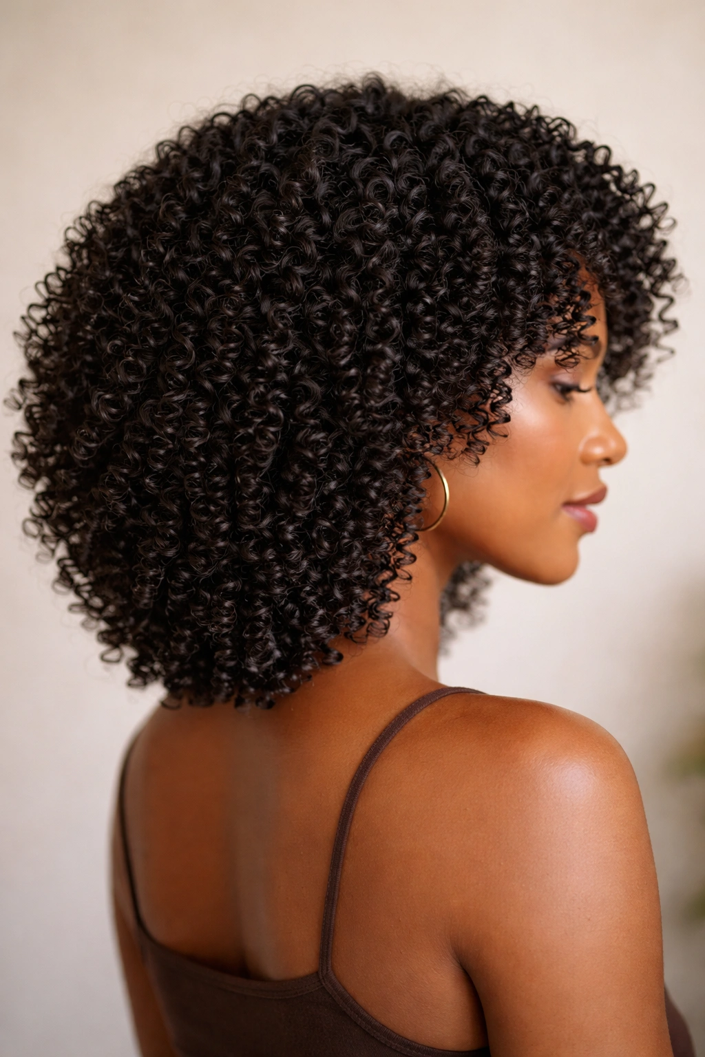 Close-up of defined wash-and-go curls forming a rounded silhouette with smooth texture