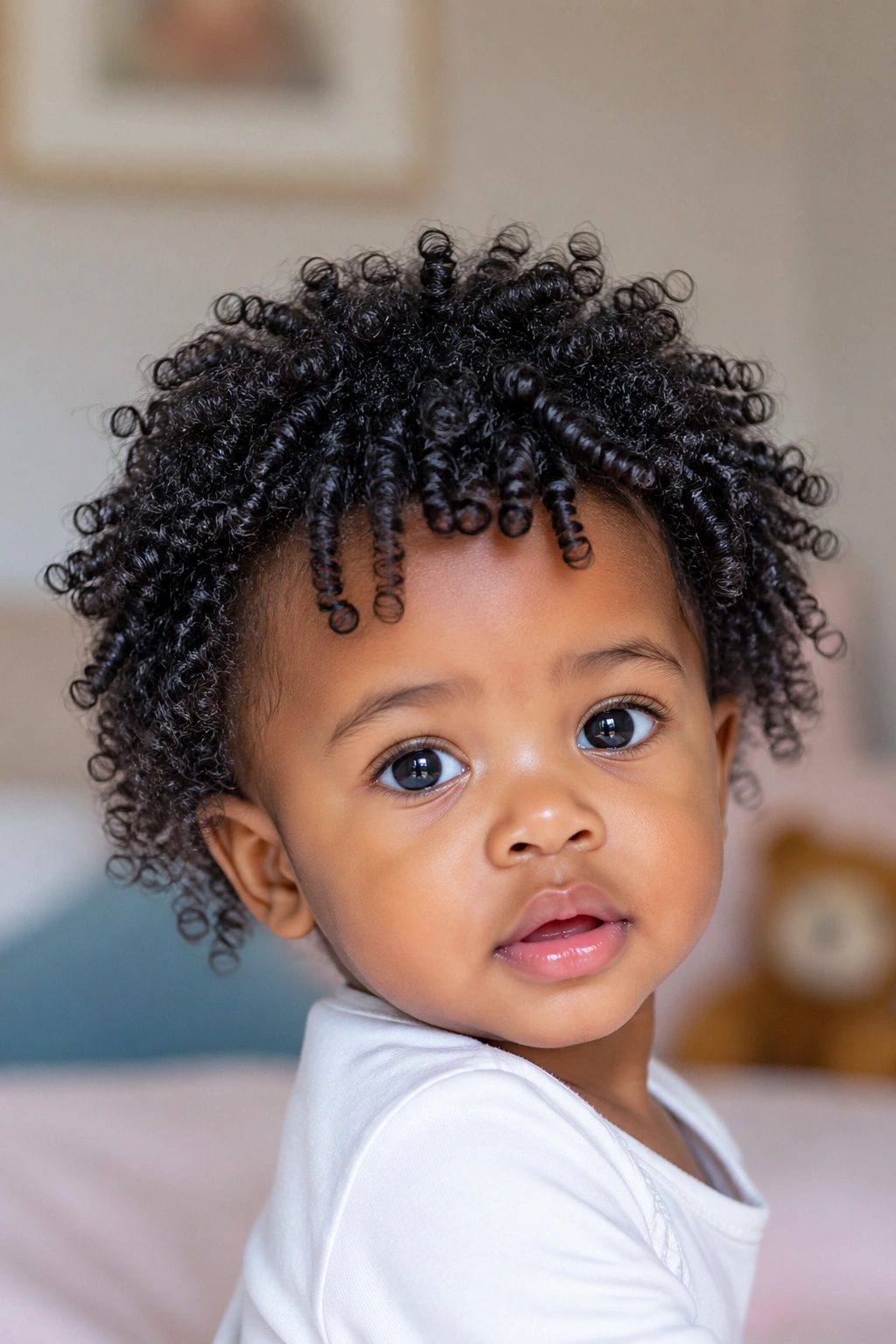 Close-up of toddler wash-and-go curls