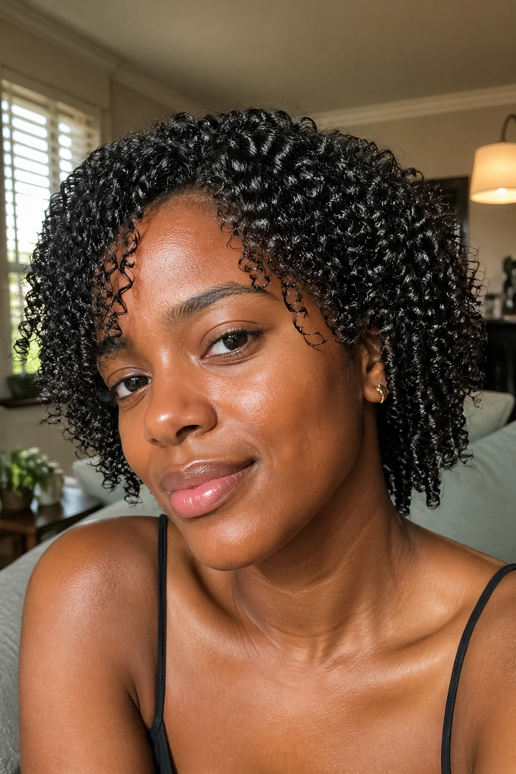 Close-up of Black woman with wash-and-go curls
