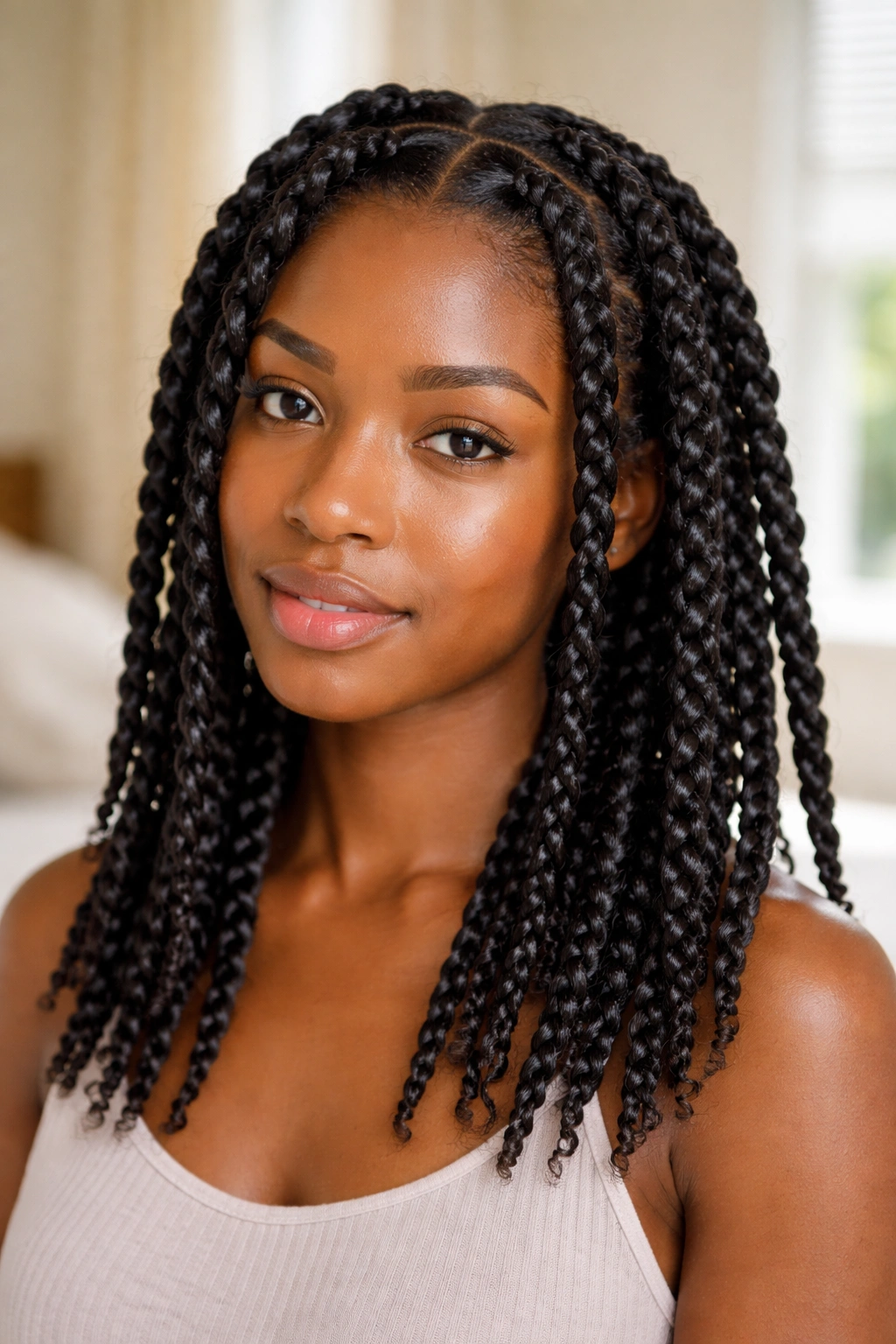 Close-up of damp two-strand twists after washing on a real person.