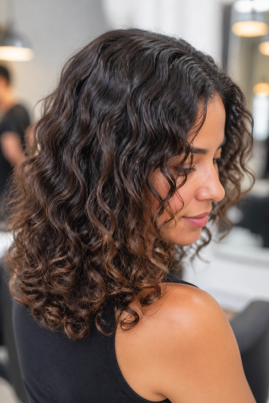 Portrait showing dual-texture hair: waves and curls to illustrate different cutting needs