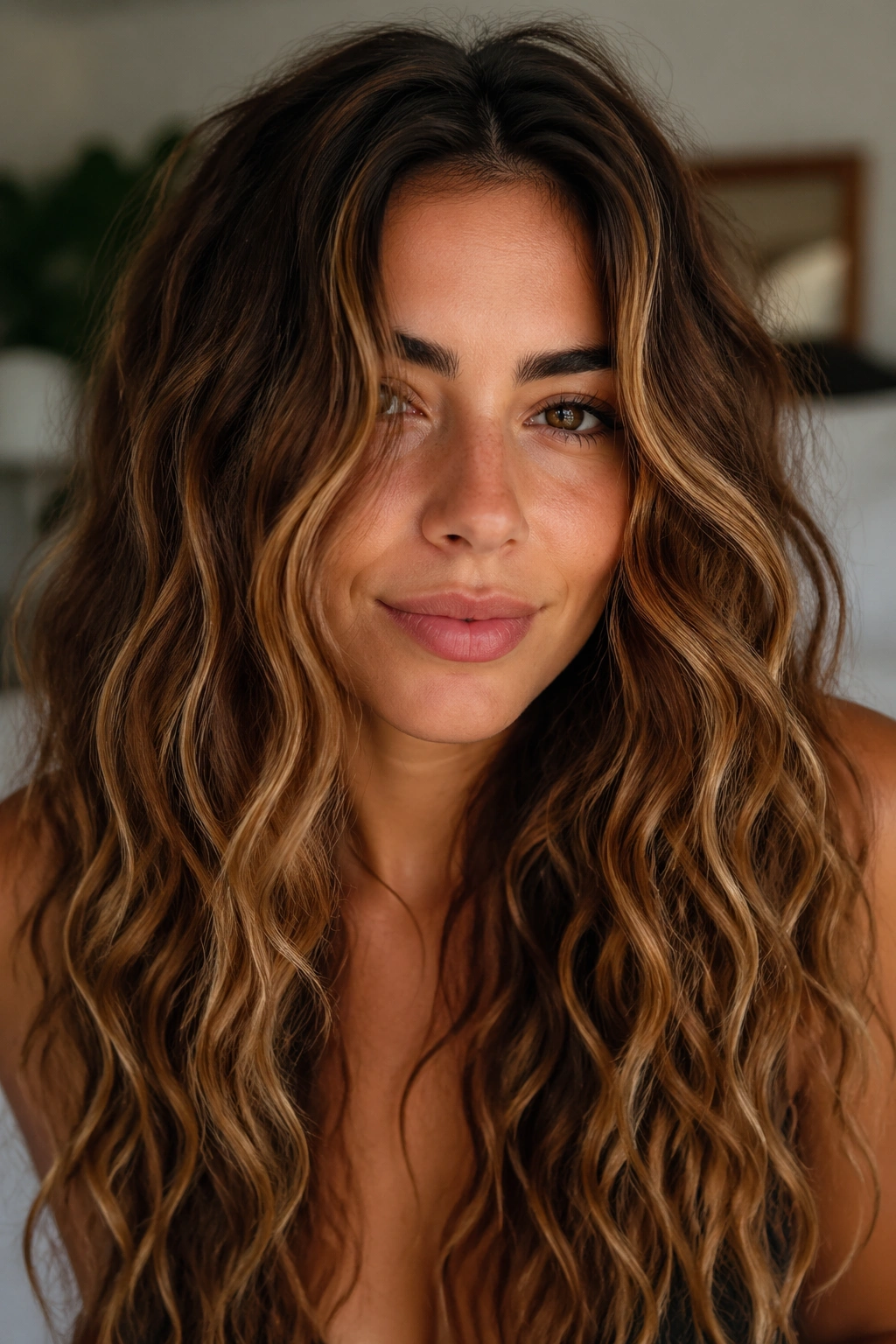Portrait of a real person with varied wavy hair types