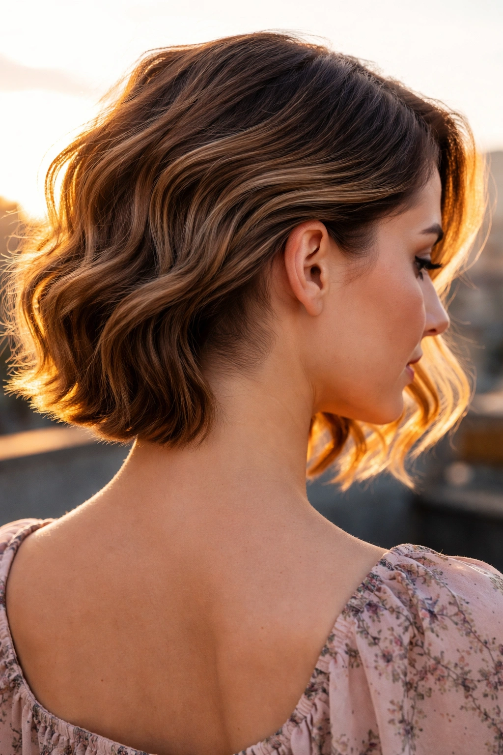 Close-up portrait of a real person with wavy midi and nape undercut
