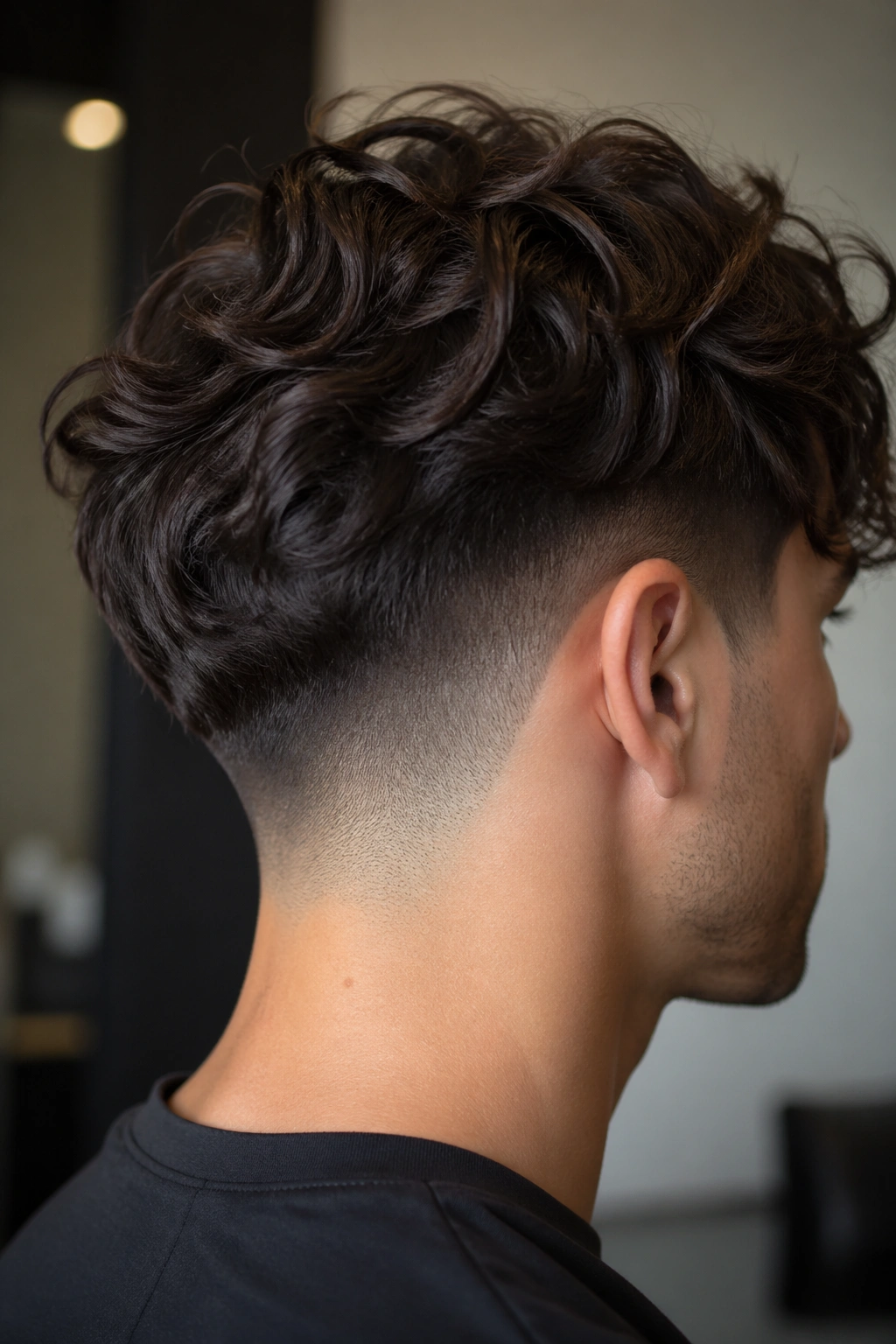 Back and side portrait of a real person showing a wavy undercut at the nape