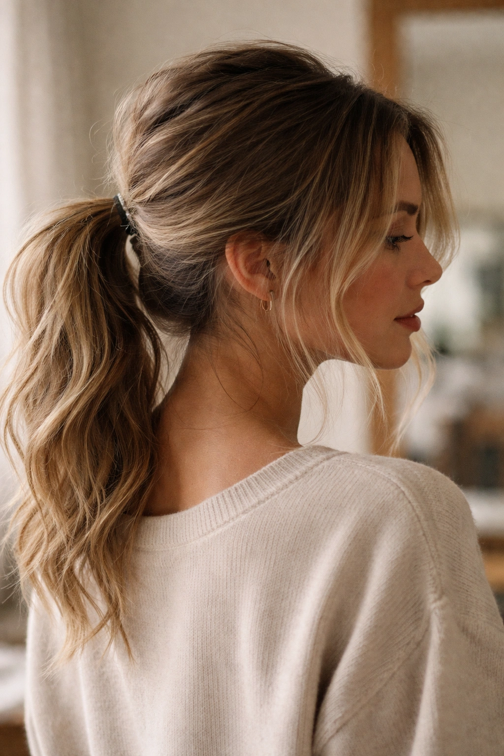 Weekend messy low ponytail with loose front pieces