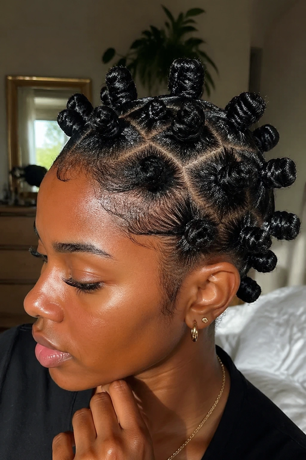 Real person with defined wet bantu knots