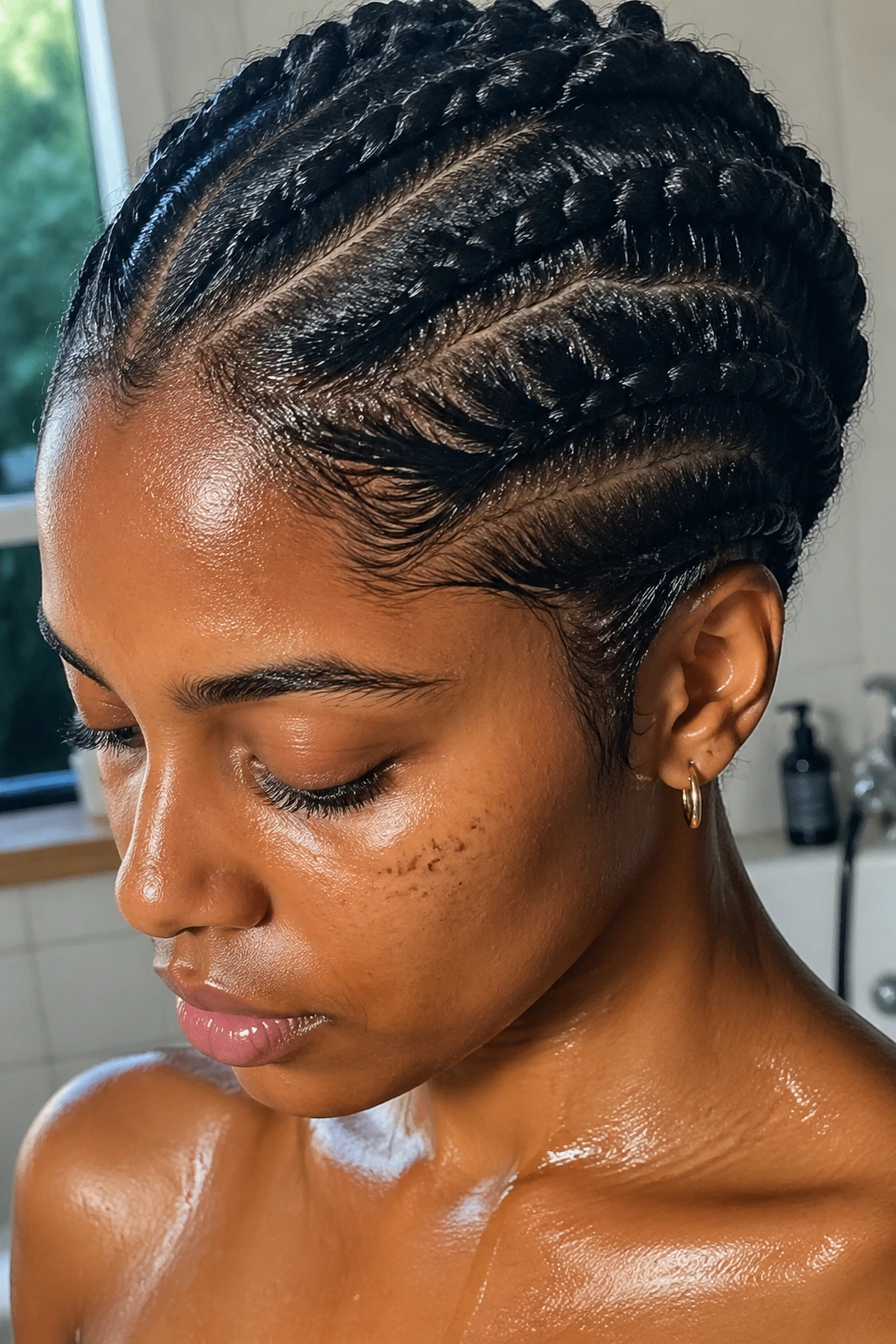 Real person with wet flat twists close-up