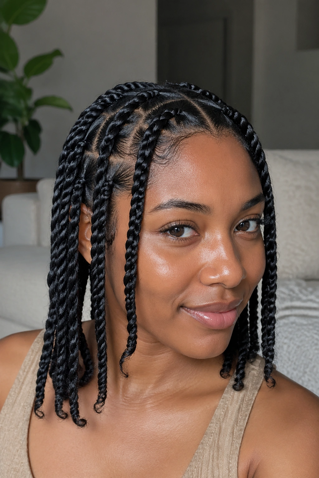 Close-up of a real woman with wet two-strand twists worn as a finished style