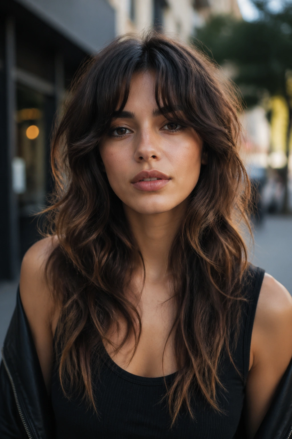 Portrait of a woman with modern wolf cut and waves