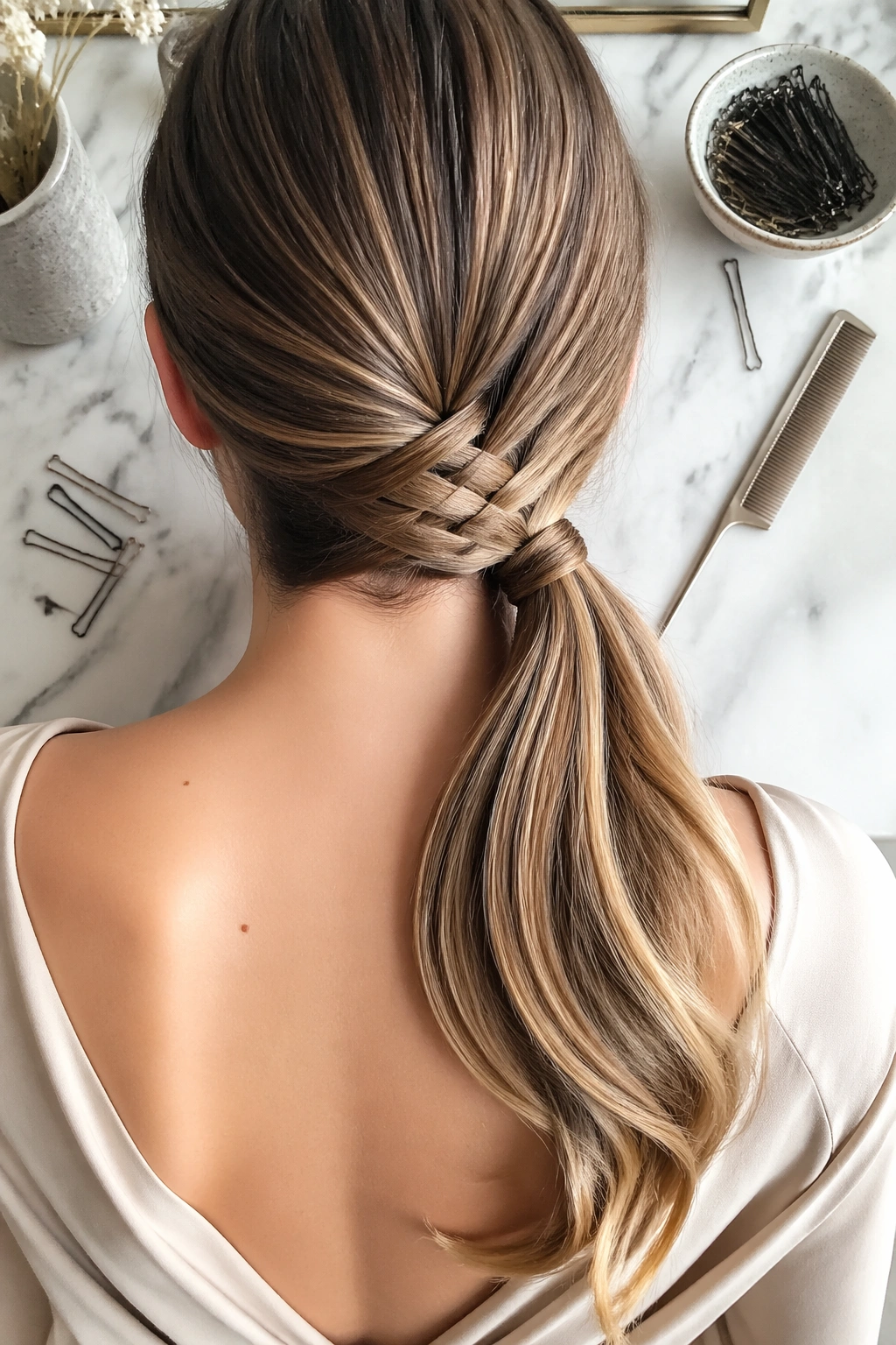 Woven nape detail ponytail flat lay