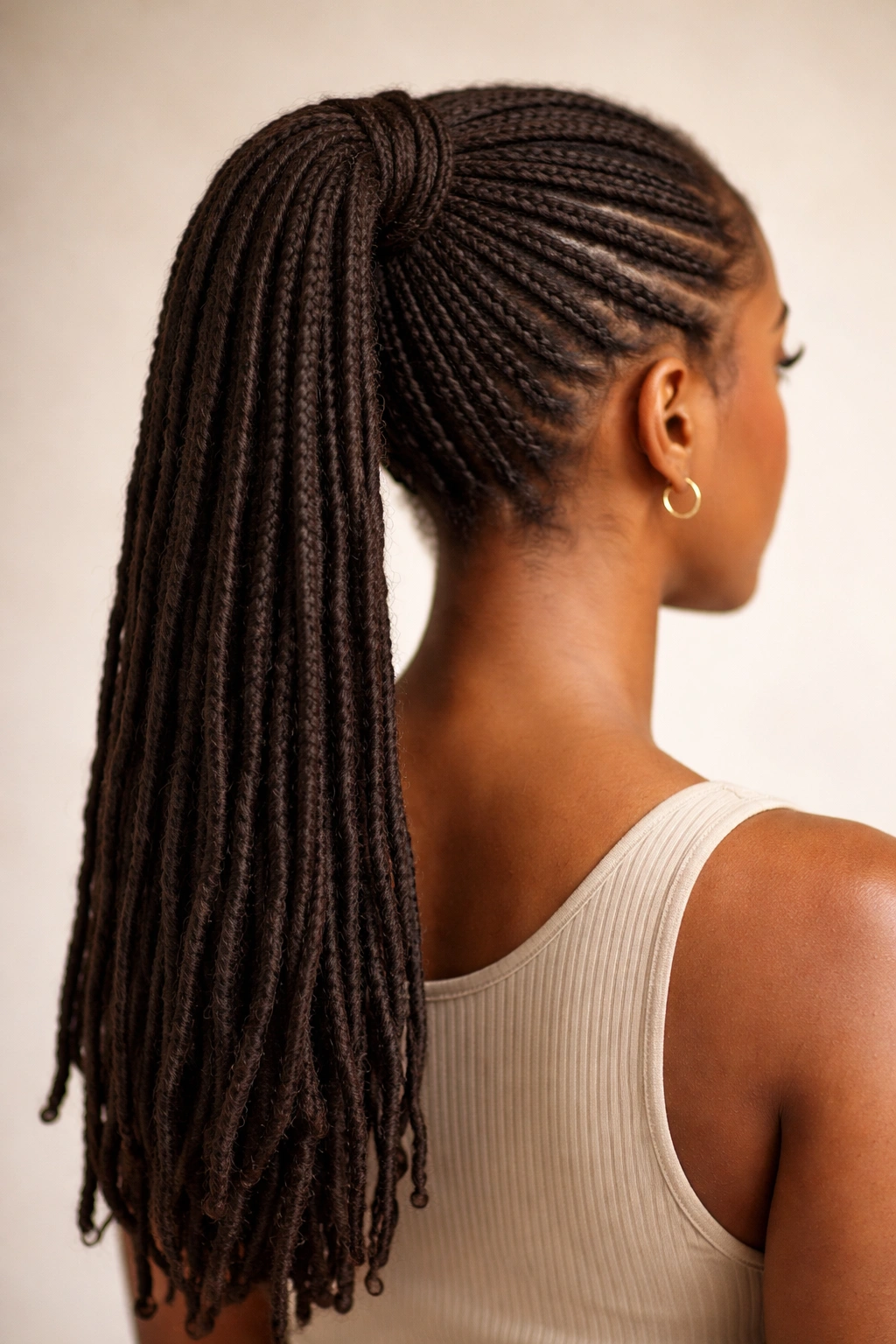 Wraparound Braid Ponytail with wrapped locs at the base