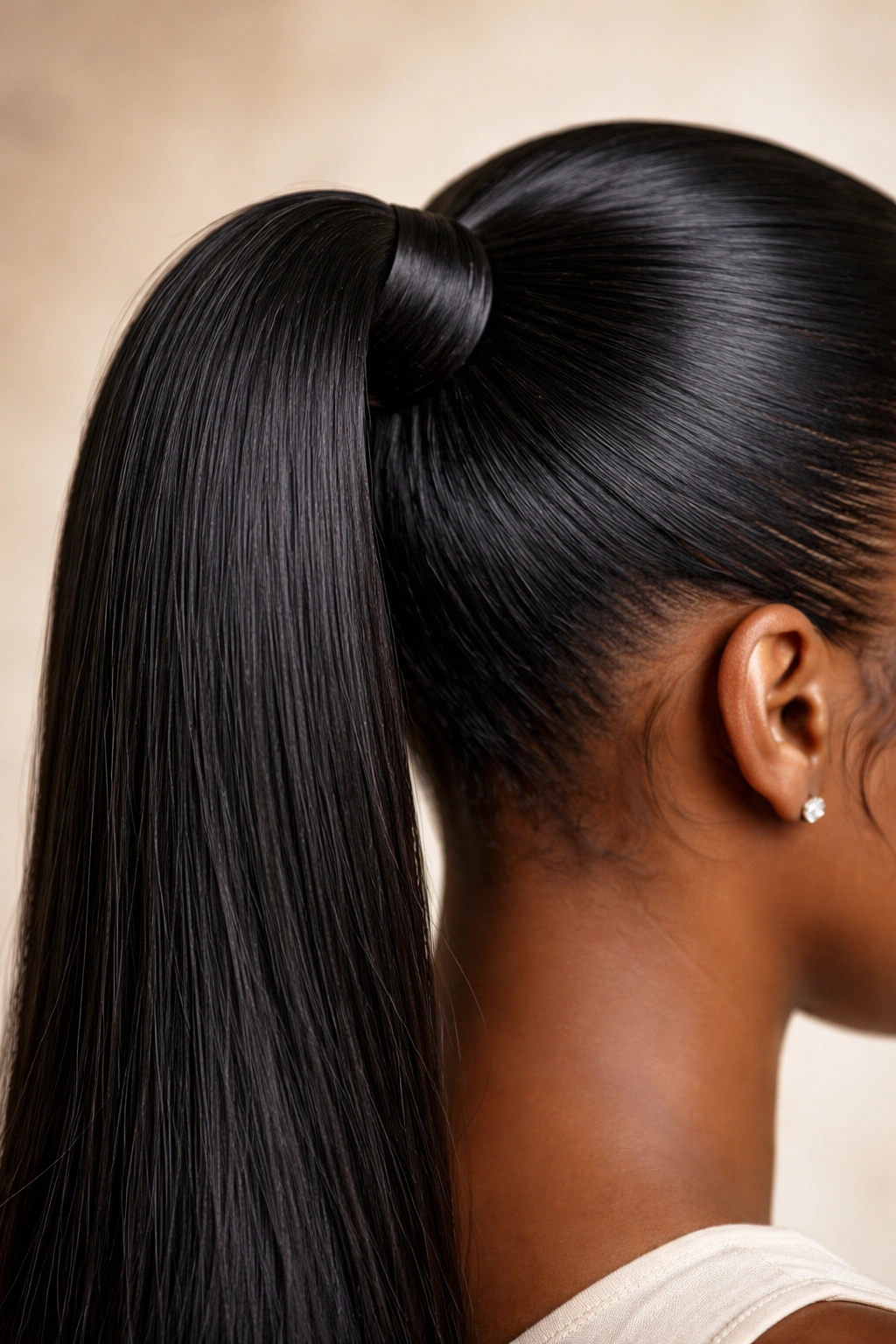 Two-inch wrapped hair around ponytail base