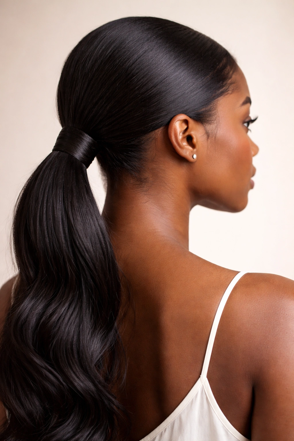 Wrapped low ponytail on Afro hair