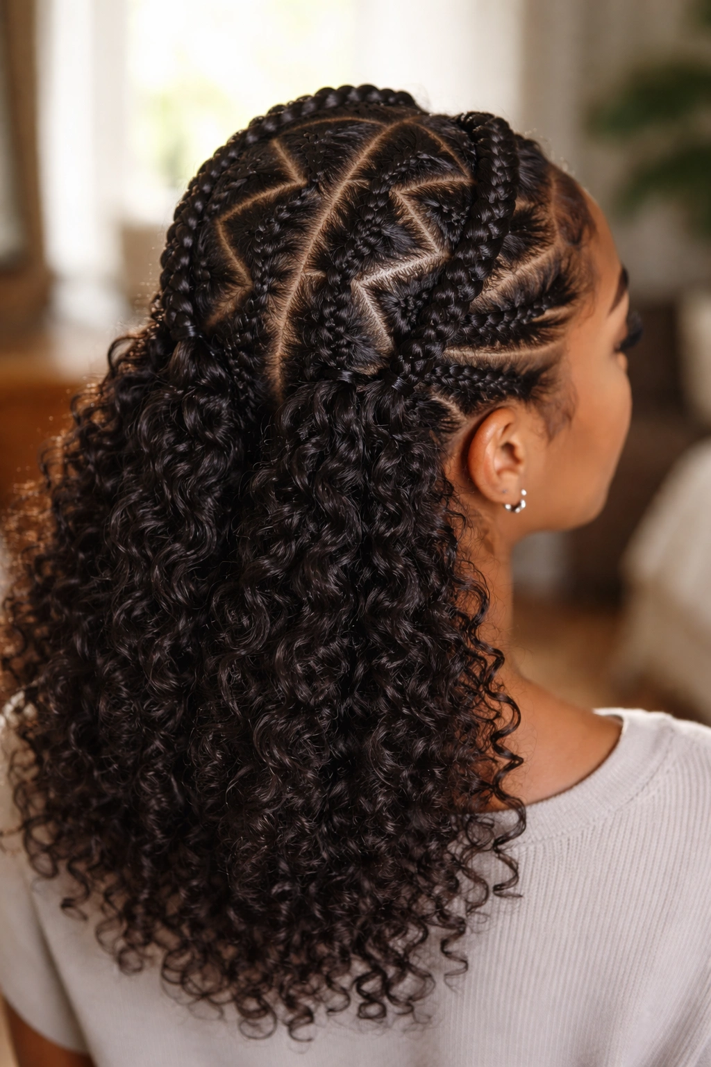 Close-up of zigzag hair pattern with middle curls on a real person