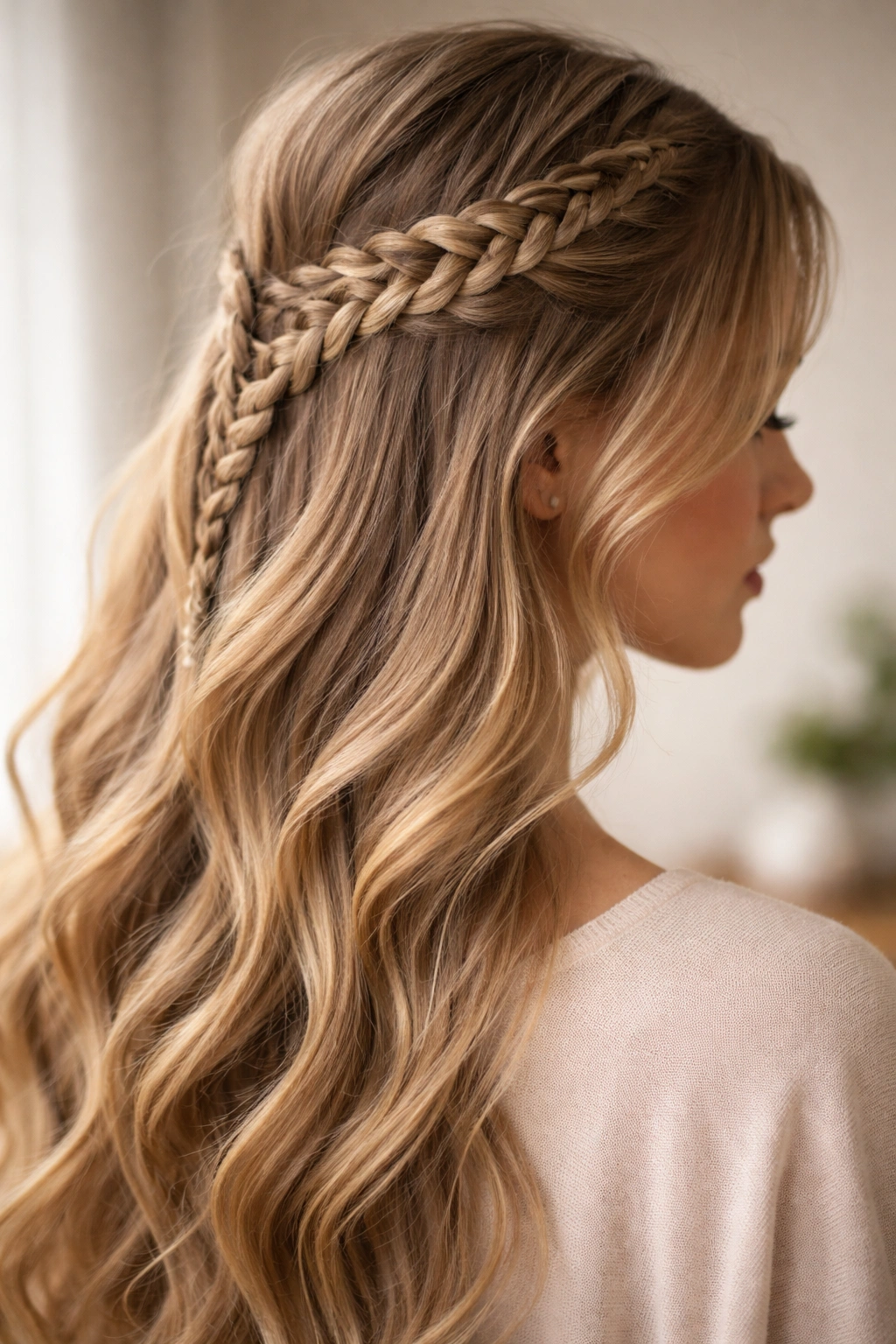 Texture zipper braid along the side of the head