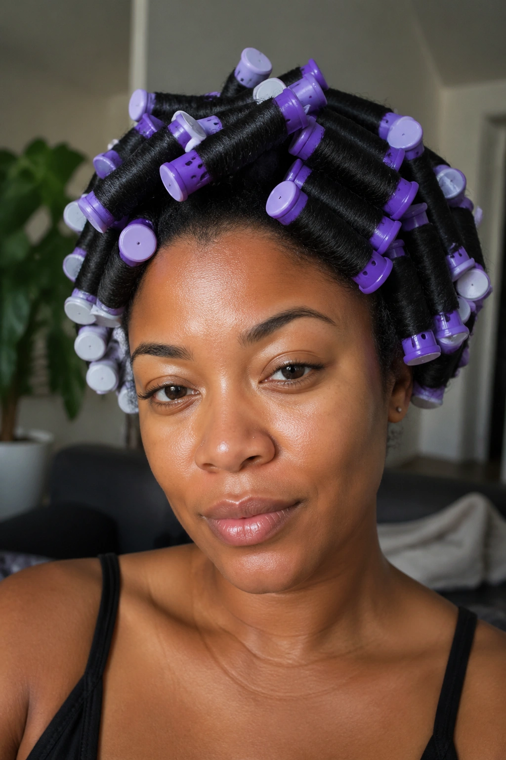Close-up of a real woman with a 4C perm rod set showing tight spirals