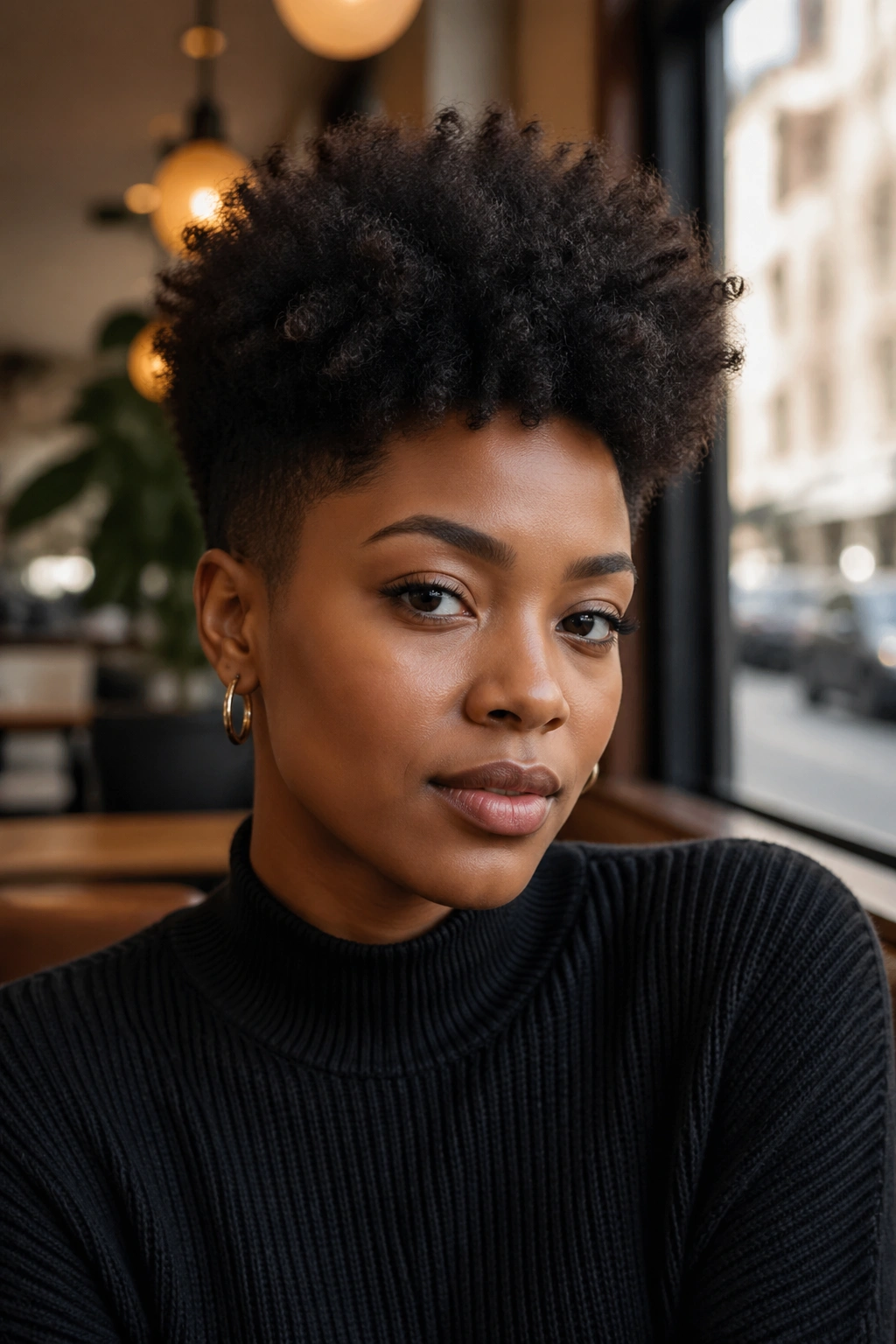 Real woman with tapered afro showing fuller crown and shorter sides